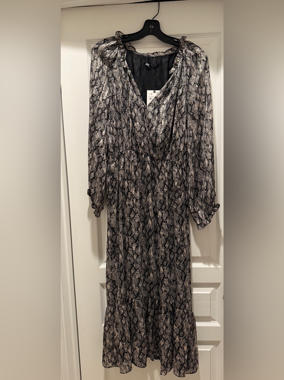 NWT Zara Snake Print Long Sleeve Maxi Dress M